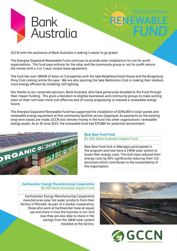 GCCN Renewable Fund Bank Australia report